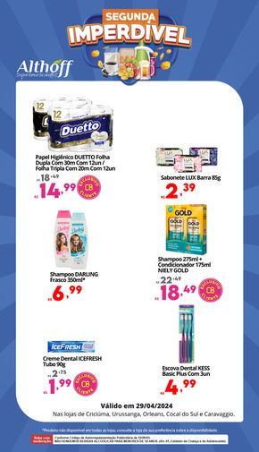 Promoções de Supermercados em Forquilhinha | Segunda Imperdível - IN de Althoff Supermercados | 29/04/2024 - 29/04/2024