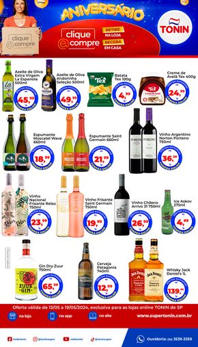 Promoções de Supermercados em Pirangi | Clique e compre - Aniversário de Tonin Superatacado | 13/05/2024 - 19/05/2024