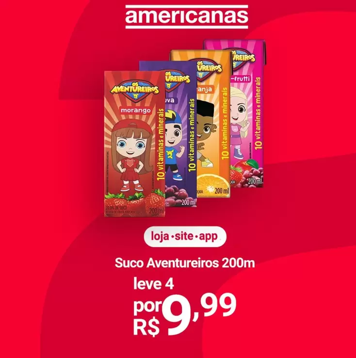 Oferta de Leve - Suco Aventureiros por R$9,99 em Lojas Americanas