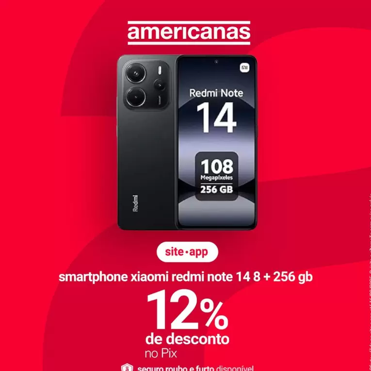 Oferta de Xiaomi - Smartphone Redmi Note 14 + 256gb em Lojas Americanas