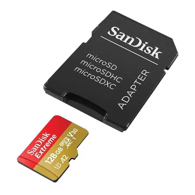 Oferta de Cartão Micro SD 128GB Sandisk Extreme com adaptador, captura de vídeo 4K UHD e Full HD, SDSQXAA-128G-GN6MA por R$229 em Miranda