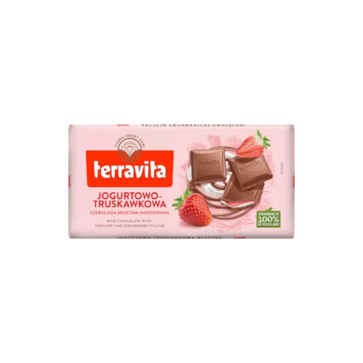 Oferta de Barra de Chocolate Terravita Iogurte e Morango 100g por R$10,99 em Mercadinhos São Luiz