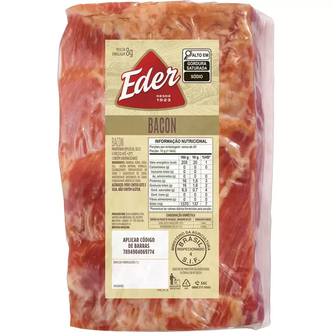 Oferta de Bacon Pedaço Eder Kg por R$13,46 em Mambo