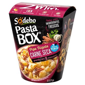 Oferta de Pasta Box Pipe Rigate Carne Seca Sodebo 310G por R$14,28 em Macromix Atacado