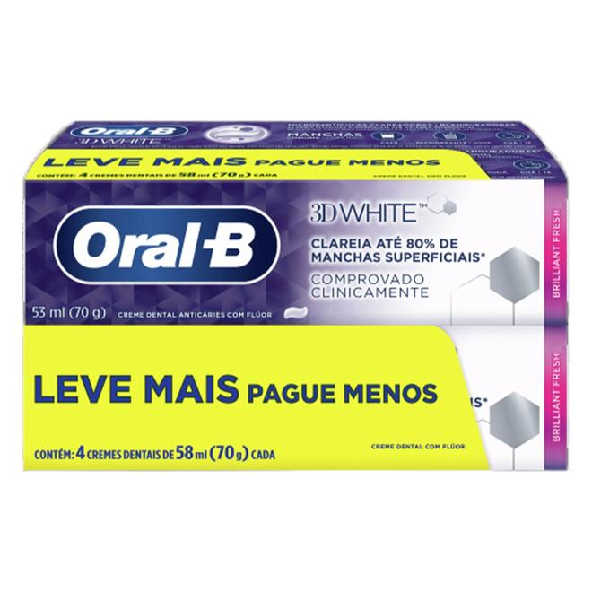 Oferta de Creme Dental Oral-B Pack 3d White 4x70g por R$28,99 em Macro Atacado Treichel