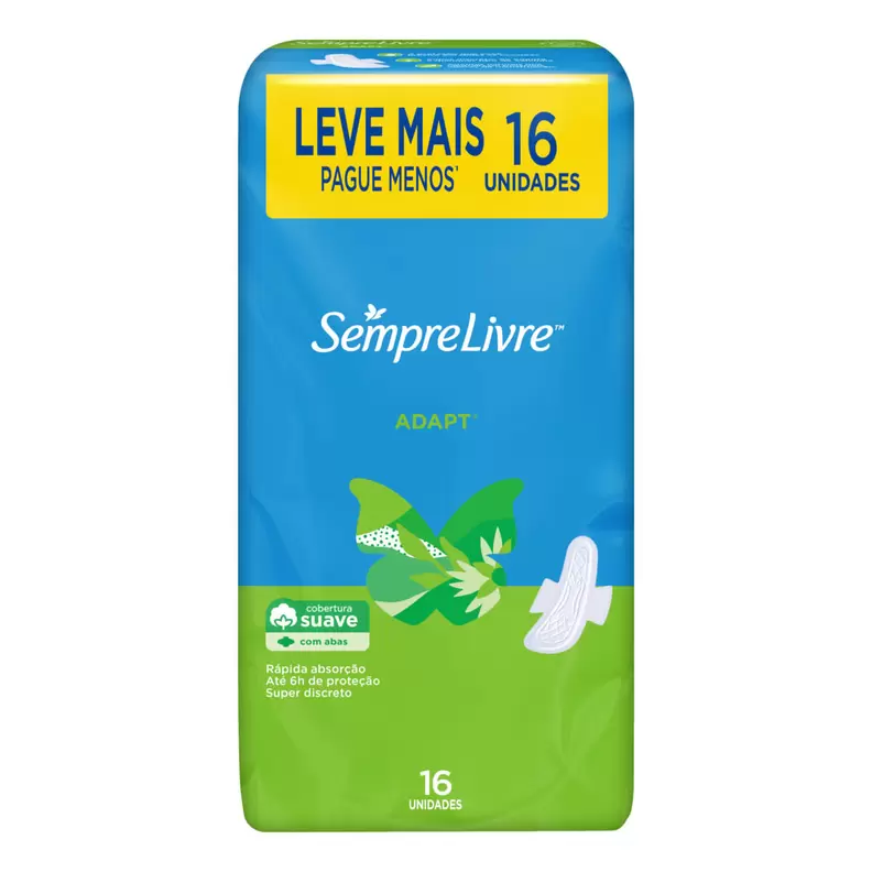 Oferta de Absorvente Sempre Livre Adapt Suave Com Abas Leve+Pague- Com 16 Unidades por R$7,39 em Macro Atacado Treichel