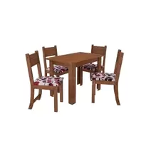 Oferta de Conjunto Mesa e 4 Cadeiras Indékes Caribe, Noce Amêndoa com Floral por R$812,18 em Lojas TaQi