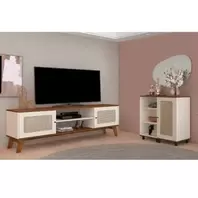 Oferta de Conjunto Rack para TV até 75 polegadas e Buffet Charlotte, Artely Pinho/Off White por R$863,01 em Lojas TaQi