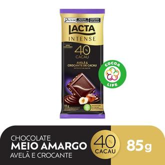 Oferta de Chocolate Intense Meio Amargo 40% Avelã e Crocante Lacta 85g por R$8,29 em Nagumo