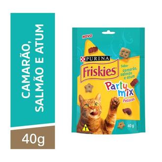 Oferta de Petisco para Gatos Adultos Party Mix Camarão Salmão Atum Friskies 40g por R$4,98 em Nagumo