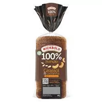 Oferta de Pão de Forma 100% Nutrição Wickbold Sabor Grãos Girassol e Castanha 58,6% de Cereais Integrais de 400g por R$11,98 em Nagumo