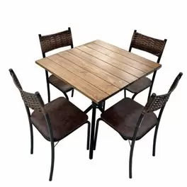 Oferta de Mesa 4 Cadeiras Atlanta 70x70 tampo ripado cadeira Ratam Teixeira por R$562 em NovoLare