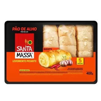 Oferta de Pão de Alho Levemente Picante Santa Massa 400g por R$11,99 em Ourinhos Hipermercado