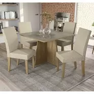 Oferta de Sala de Jantar Kappesberg com 4 cadeiras Bronze e Bege por R$1849 em Lojas Certel