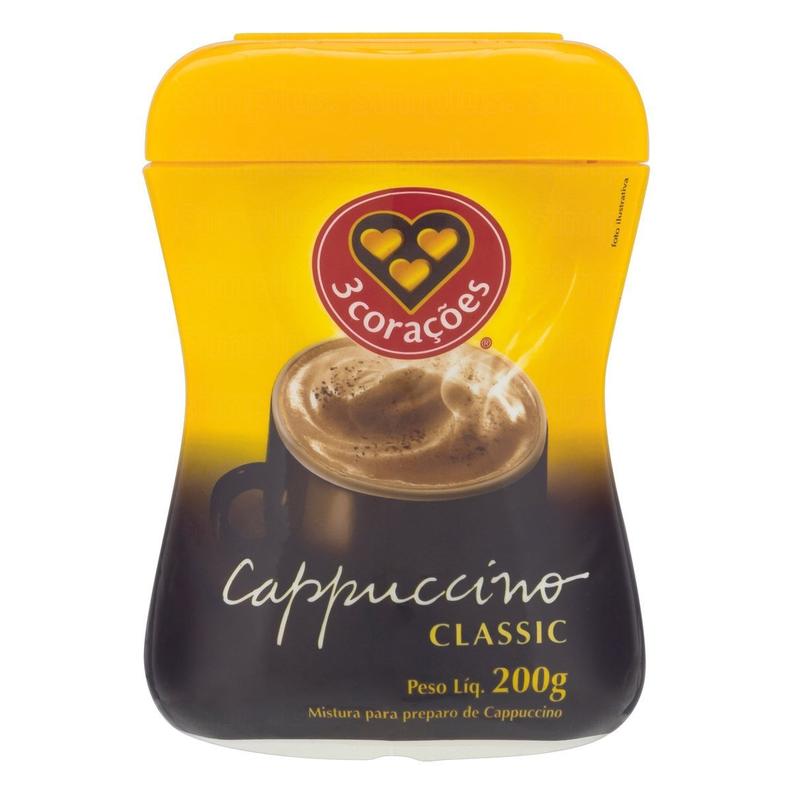 Oferta de Cappuccino Solúvel Classic 3 Corações Pote 200g por R$18,99 em Pão de Açúcar