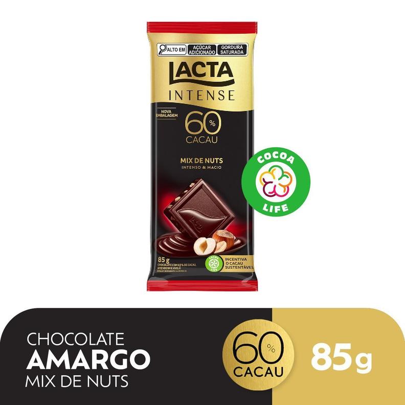 Oferta de Chocolate Lacta Intense Amargo 60% Cacau Mix De Nuts 85g por R$10,49 em Pão de Açúcar