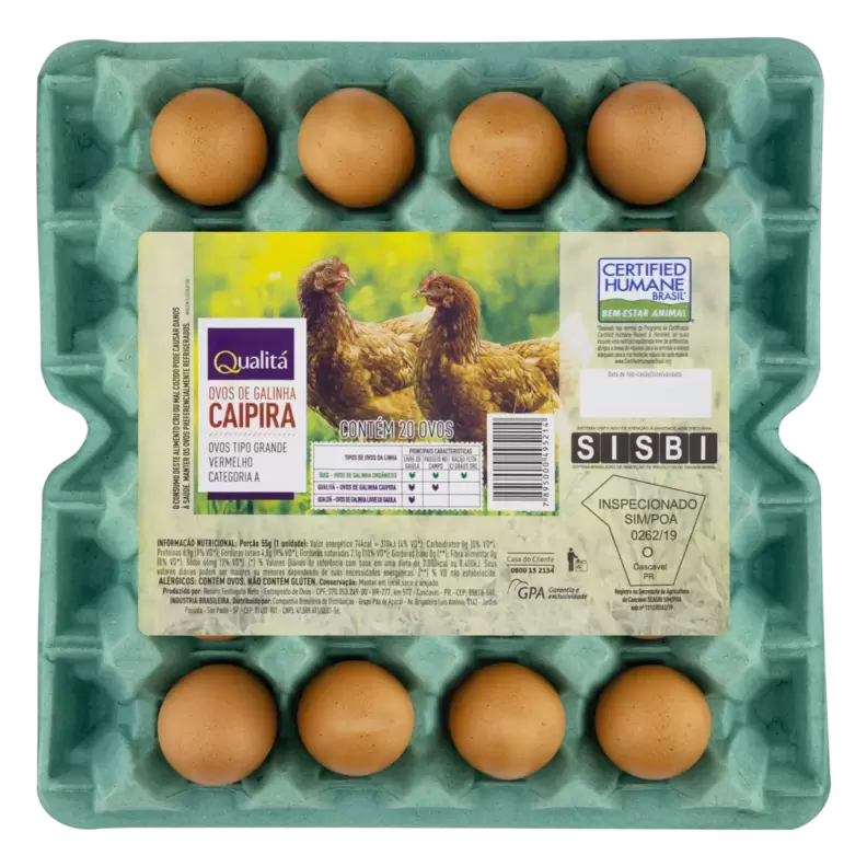 Oferta de Ovos Caipira Grande Qualitá Bandeja 20 Unidades por R$22,9 em Pão de Açúcar