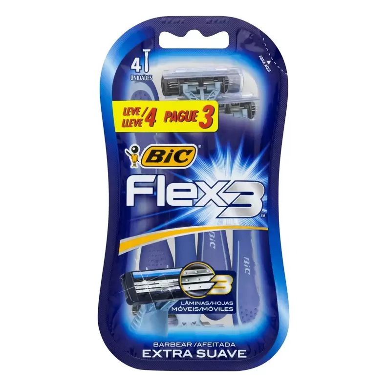 Oferta de Aparelho Descartável para Barbear Extra Suave Bic Flex 3 Leve 4 Pague 3 Unidades por R$29,49 em Pão de Açúcar