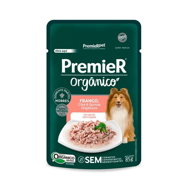 Oferta de Ração Úmida Premier Orgânico para Cães Adultos de Porte Pequeno Sabor Frango, Chia e Quinoa 85g por R$7,64 em Petz