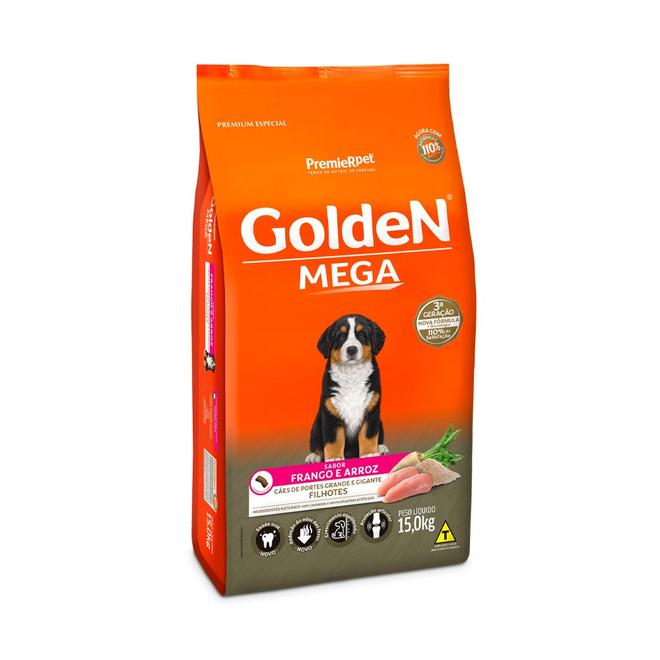 Oferta de Ração Golden Mega para Cães Filhotes de Porte Grande Sabor Frango e Arroz 15 kg por R$161,91 em Petz