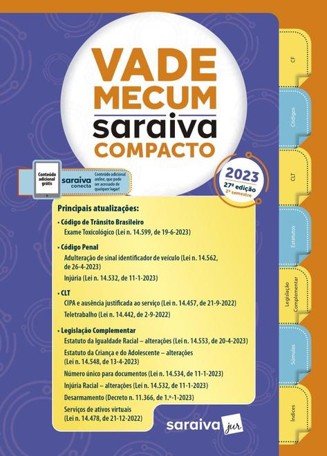 Oferta de VADE MECUM COMPACTO - 27A EDIÇÃO 2023 por R$168 em Livraria Saraiva