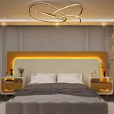 Oferta de Cabeceira Box Casal com 2 Mesas de Cabeceira com Led Innova Naturale/Off White por R$1499 em Liliani