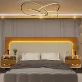 Oferta de Cabeceira Box Casal com 2 Mesas de Cabeceira com Led Innova Naturale/Off White por R$1499 em Liliani