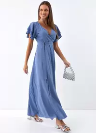 Oferta de Quintess - Vestido Azul em Crepe Plano por R$179,99 em Posthaus