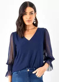 Oferta de Quintess - Blusa Azul Marinho em Tule por R$109,99 em Posthaus