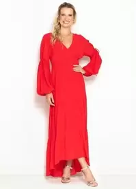 Oferta de Maria Filó - Vestido Longo Decote Franzido em Crepe Vermelho por R$769,3 em Posthaus
