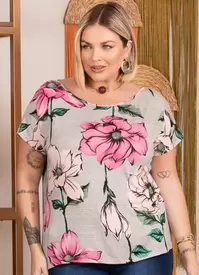 Oferta de Quintess - Blusa Floral Cinza em Malha de Viscose por R$59,99 em Posthaus