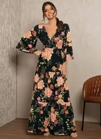Oferta de Quintess - Vestido Longo Floral Laranja por R$169,99 em Posthaus