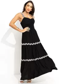 Oferta de Farm - Vestido Longo Lastex Ondas Preto por R$579 em Posthaus