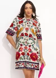 Oferta de Farm - Vestido T-Shirt Basico Flor em Mosaico Bege por R$249 em Posthaus