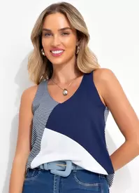 Oferta de Bimini - Blusa Azul Escuro em Meia Malha Listrada por R$39,99 em Posthaus