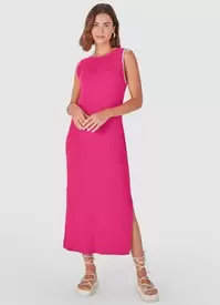 Oferta de Malwee - Vestido Midi Canelado Rosa Escuro por R$101,4 em Posthaus