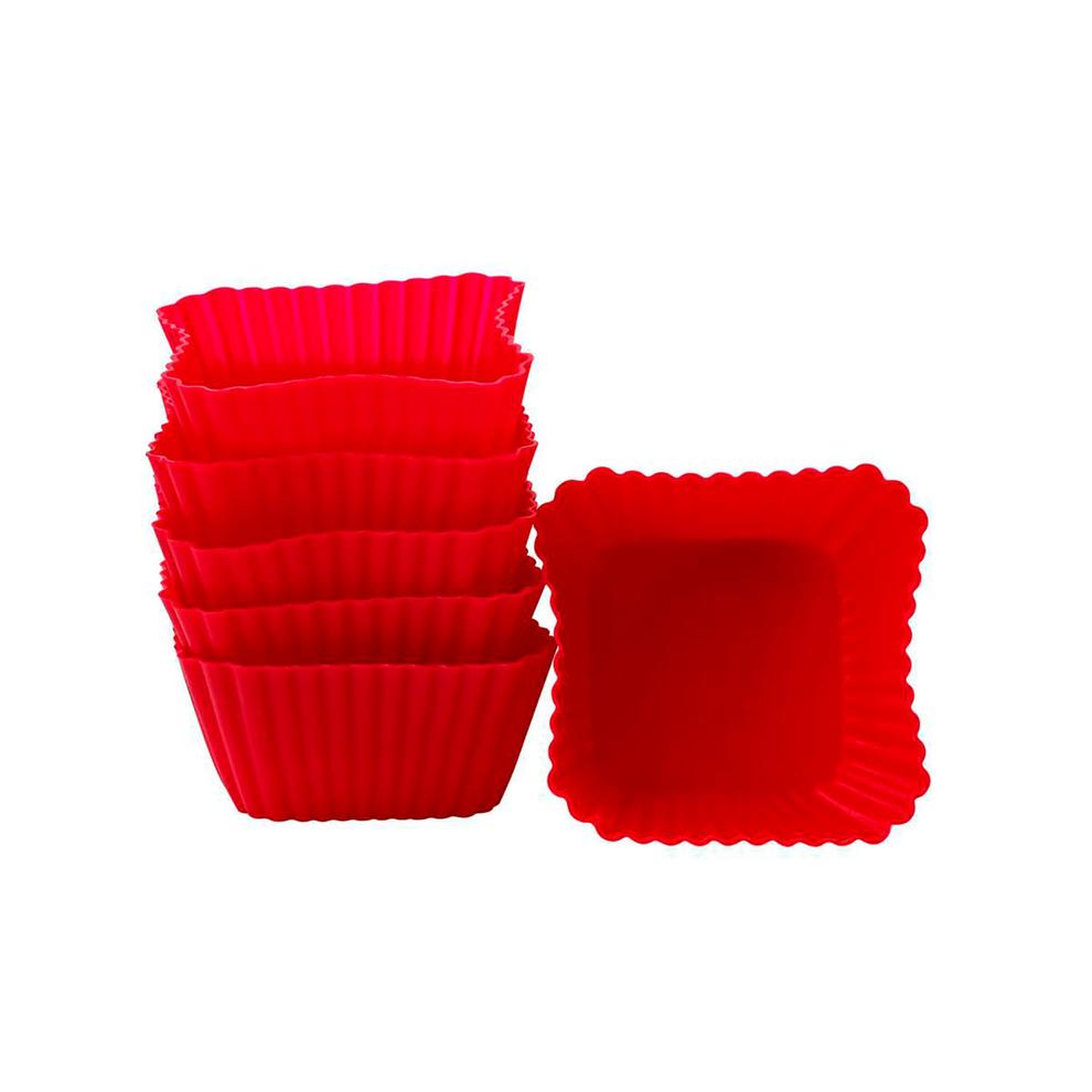 Oferta de Kit 6 Formas para Cupcakes Quadrada 50mL Vermelha - Yangzi por R$17,9 em Preçolândia