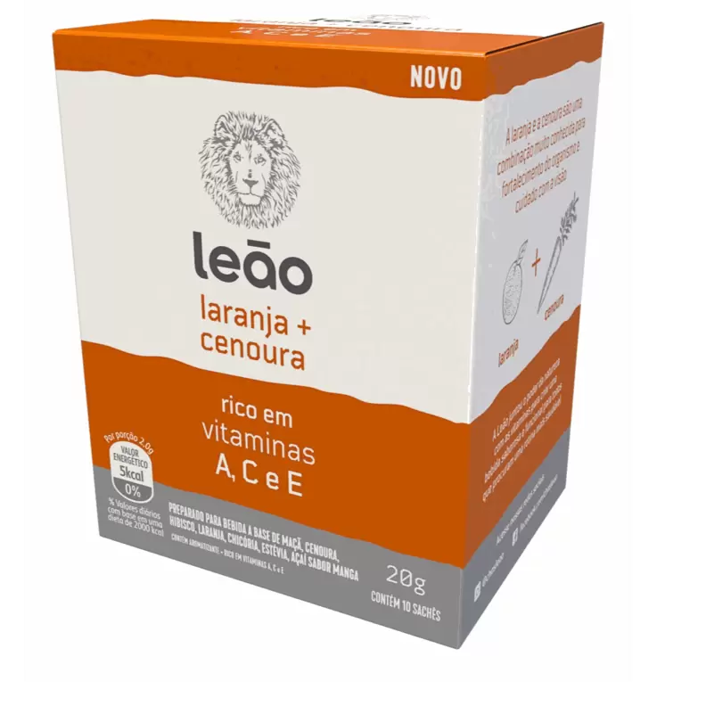 Oferta de CHA C/10 SAQUINHOS LEAO LARANJA+CENOURA por R$12,99 em RECIBOM