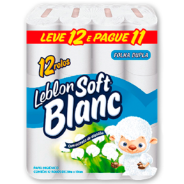 Oferta de Papel Higiênico Leblon Soft Blanc Folha Dupla Neutro de 20m • Leve 12 Pague 11 Unidades por R$7,98 em Rede Supermarket