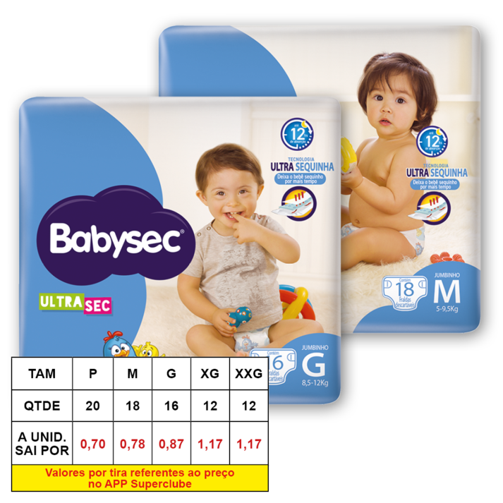 Oferta de Fralda Descartável BabySec UltraSec Jumbinho • Tamanhos por R$13,98 em Rede Supermarket