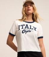 Oferta de Blusa Cropped em Algodão com Lettering Italy Capri por R$59,9 em Renner