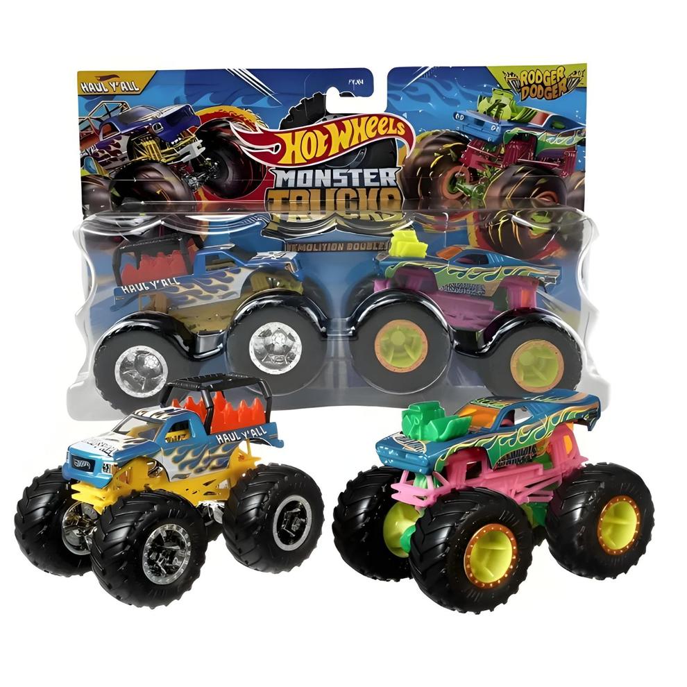 Oferta de Carrinhos Hot Wheels Monster Trucks Haul Y All vs Rodger Dodger 1:64 - Mattel por R$168,82 em Ri Happy