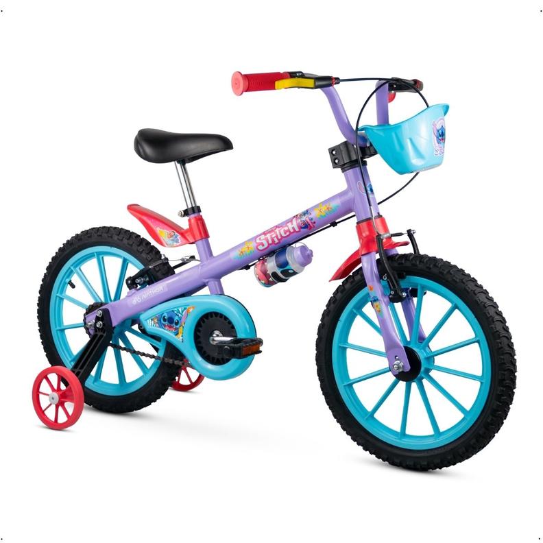 Oferta de Bicicleta Infantil Stitch Disney Com Rodinhas E Garrafinha Aro 16 Nathor Até 30kg por R$699,9 em Ri Happy
