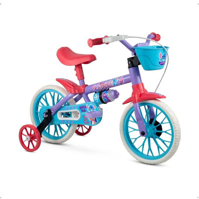 Oferta de Bicicleta Infantil Stitch Disney Com Rodinhas E Garrafinha Aro 12 Nathor Até 21kg por R$279,9 em Ri Happy