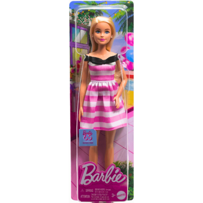 Oferta de Boneca Barbie Fantasy Vestido Listrado 65th HTH66 Mattel por R$138,5 em Ri Happy