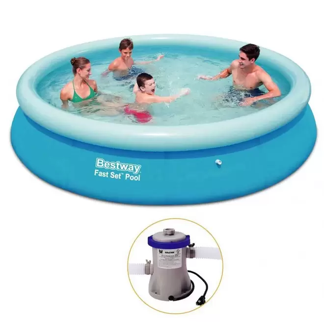 Oferta de Piscina Inflável Bestway Fast Set 5.500 L + Bomba Filtrante 220v por R$599,99 em Ri Happy