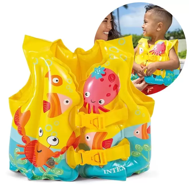 Oferta de Boia Colete Infantil Peixinhos Inflável Amarelo Intex por R$29,99 em Ri Happy