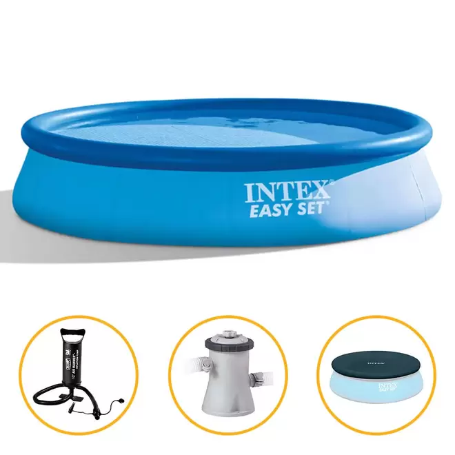 Oferta de Kit Piscina Inflável 5.621 Litros + Filtro 220v Capa Bomba Intex por R$899,99 em Ri Happy