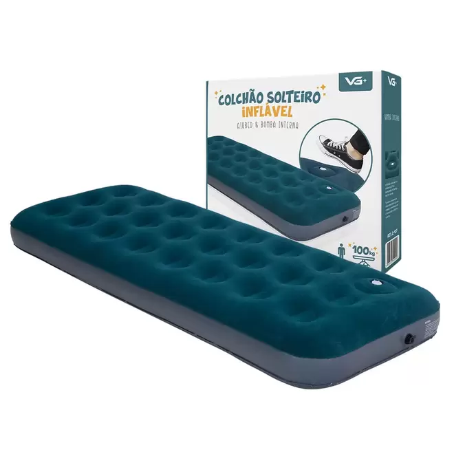 Oferta de Colchão Inflável Cama Solteiro Airbed com Bomba Interna VG Plus por R$99,99 em Ri Happy