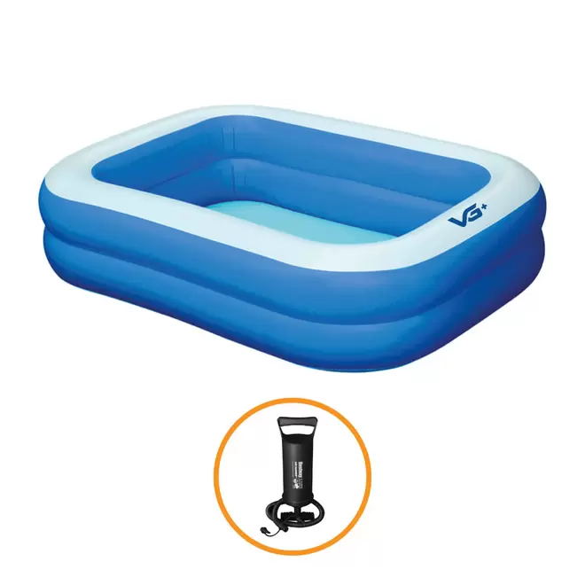 Oferta de Piscina Inflável Retangular Azul 100 Litros 120 Cm com Bomba Vg+ por R$139,99 em Ri Happy